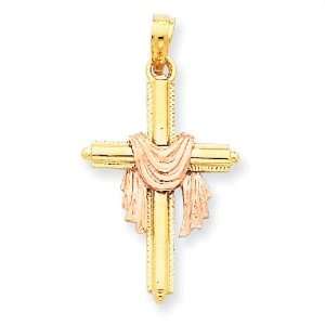  14k Two Tone Gold Draped Cross Pendant Jewelry