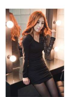 Korean Style Lady Sweety Slim Lace Carving Sleeve Blending Dress 