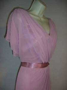 PATRA Pink Chiffon Mother of Bride V Neck Belted Beaded Formal Gown 