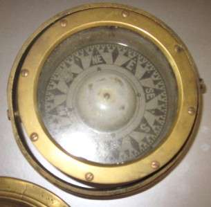 ANTIQUE BRASS SHIP GIMBALLED COMPASS & COVER NAUTICAL MARINE BOAT 
