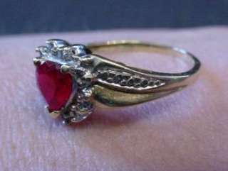 10KT YELLOW GOLD RUBY HEART & DIAMOND RING 2.1 GRM L@@K  