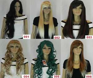 New Synthetic Cosplay Womens long Hair Full Curly Wigs Straight Lady 