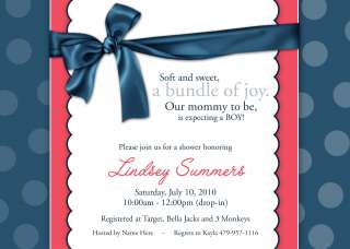 Personalized Baby Shower Navy Red Polka Dot Invitations  