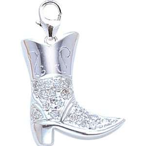  14K White Gold Diamond Cowboy Boot Charm Jewelry