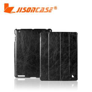 Jisoncase Black High Quality Genuine Leather Case Cover For Apple iPad 