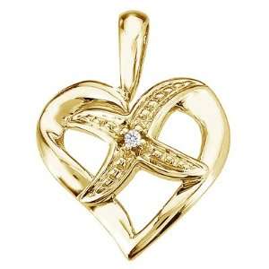   Yellow Gold Diamond Fashion Heart Star Pendant with 18 Chain Jewelry