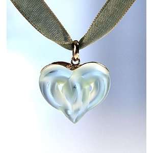 Lalique Double Heart Gold Light Green Necklace   7633600  