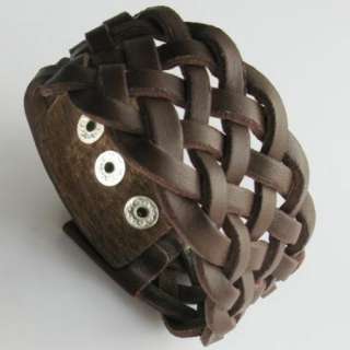 BROWN Leather 35mm Cuff Bracelet Wristband xmas GIFT  