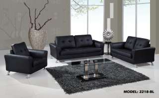 Miron   Leather Modern set Sofa / Loveseat / Chair   Black gf  