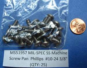 25 Lot 10 24 X 3/8 Pan MIL SPEC SS Phillips Screws PC  