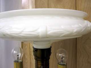   Art Deco Floor Lamp Brass & Alabaster w Large Milk Glass Shade 1930s