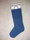 Christmas stocking, handmade denim and wool with hand stitched snowmen