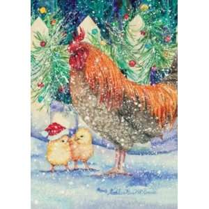  Christmas Rooster and Chicks   Toland Decorative Flag 