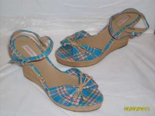 XHILARATION Blue Plaid Wedges   Size 10   S227  