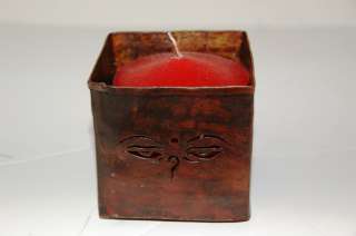 LARGE TIBETAN COPPER CRAFTED BUDDHA EYES CANDLE HOLDER  