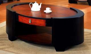 Two Tone Mahogany Espresso Oval Occasional Coffee Table w/ Drawer