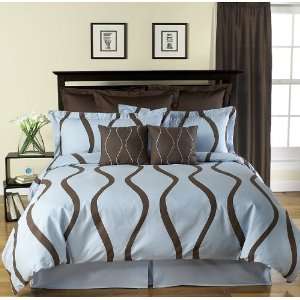 New Wave Modern Contemporary Brown and Blue 5pc Duvet Cover Bedding 