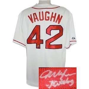 Mo Vaughn signed Boston Red Sox White Majestic Jersey Hit 