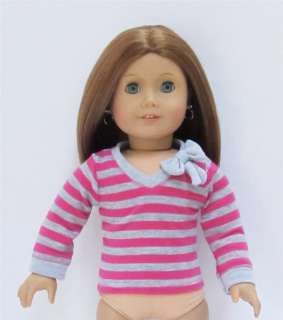 Doll Clothes Pink/ Gray Stripe Shirt fits American Girl & 18 Dolls 