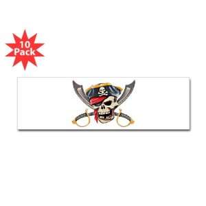 Bumper Sticker (10 Pack) Pirate Skull with Bandana Eyepatch Gold Tooth