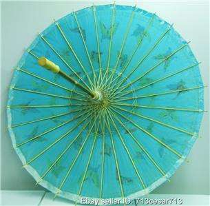 NEW BLUE Japanese Paper Bamboo Parasol Umbrella KASA #F  