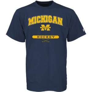  Russell Michigan Wolverines Navy Blue Hockey T shirt 