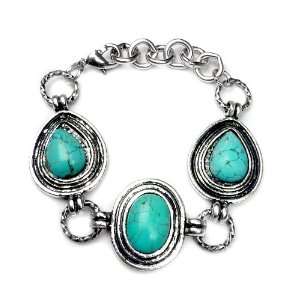  Miao Silver Toned Turquoise Teardrop Bracelet Jewelry