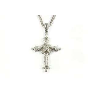  Iced Out Hip Hop Cross Pendant 36 Link Chain Silver 01R 