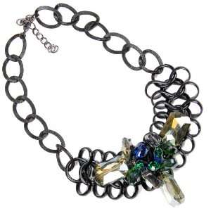  18in Adjustable Black Metal Necklace With Glass Beading 