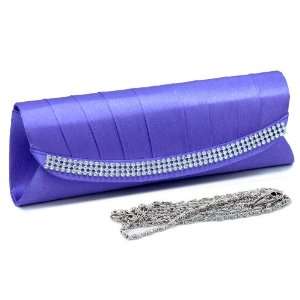 Purple Pleated flap over front clutch evening bag with rhinestone trim