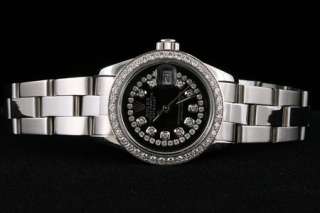 Ladies Rolex Black Diamond Dial Datejust Oyster Watch  