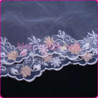 White Wedding Bridal Mantilla Veil Embroidery 1 Tier  