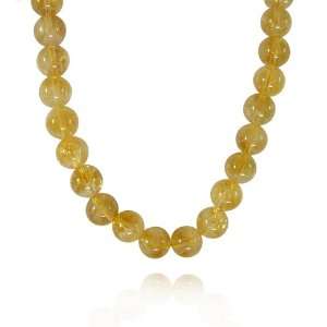  10mm Round Inclusion Citrine Bead Necklace, 60 Jewelry