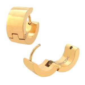   Inox Jewelry Earrings 316L Stainless Steel, PVD Gold Huggies Inox