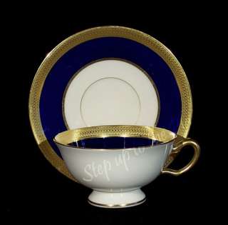 Lenox China LOWELL Cobalt Blue P67B Gold Encrusted Cup & Saucer /s 