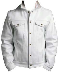   White Thick Leather Shirt Jeans Style Jacket New All Sizes  