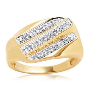 Mens 18k Gold Plated Sterling Silver 3 Row Diamond Ring (1/5 cttw, I 