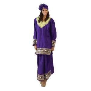  Embroidered V Neck Skirt Set  Purple 