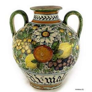  MAJOLICA Vase 2/Handles Fruit Design [#CO28 MAJ]