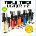   TRIPLE FLAME TORCH WINDPROOF REFILLABLE CIGARETTE CIGAR JET LIGHTERS