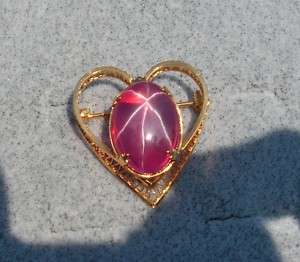 LINDE LINDY STAR RUBY CREATED SAPPHIRE VINTAGE GF PIN  