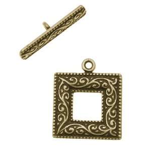  Antiqued Brass Toggle Clasp Square Scroll 21.5mm (1 Set 