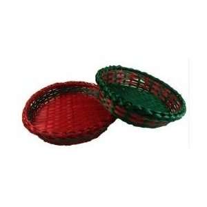 Club Pack of 48 Red and Green Oval Tray Braided Christmas Baskets 