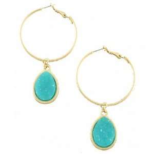   Plated Hoop Earrings with Hanging Turquoise Stone For Women Jewelry