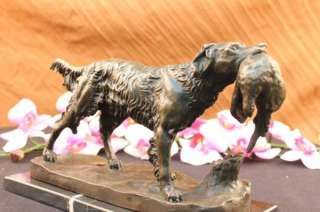 SIGNED MOIGNIEZ HUNTING DOG W/ QUAIL BRONZE SCULPTURE ON MARBLE BASE 