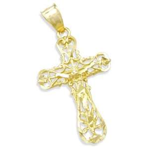  14K Yellow Gold Jesus Cross Crucifix Charm Pendant 