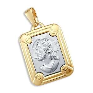    14k Yellow n White Gold Jesus Face Plate Pendant Charm Jewelry
