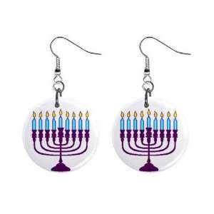  Menorah Jewish Dangle Earrings Jewelry 1 inch Buttons 