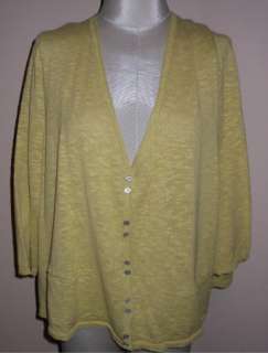   Fisher Linen Cotton Slub Short Cardigan Sweater Lemongrass 3X  