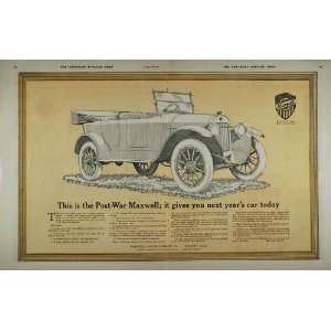  1919 Double Page Ad Maxwell Automobile Vintage Car WWI 